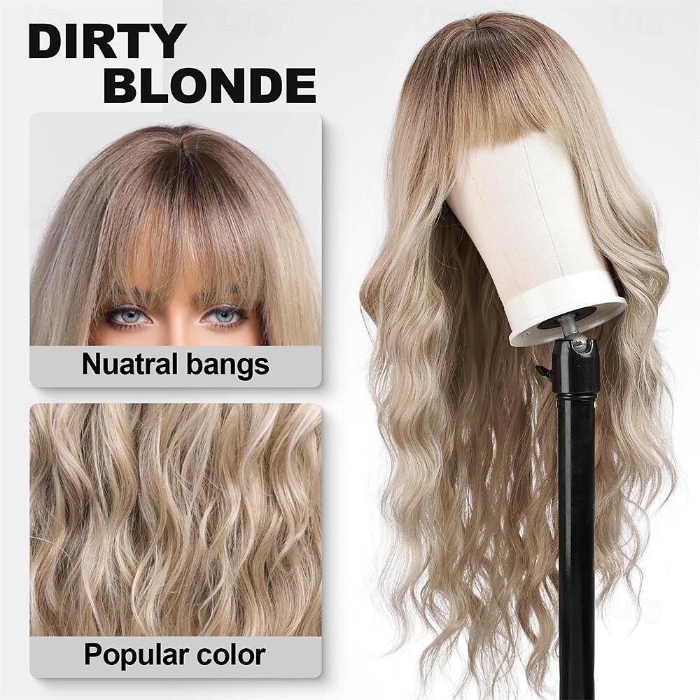 ombre vuile blonde pruiken met ponyblond lang golvend pruik voor dameslang krullend synthetisch haar pruik voor feest dagelijks gebruik 24in 2025 - $29.99 –P9