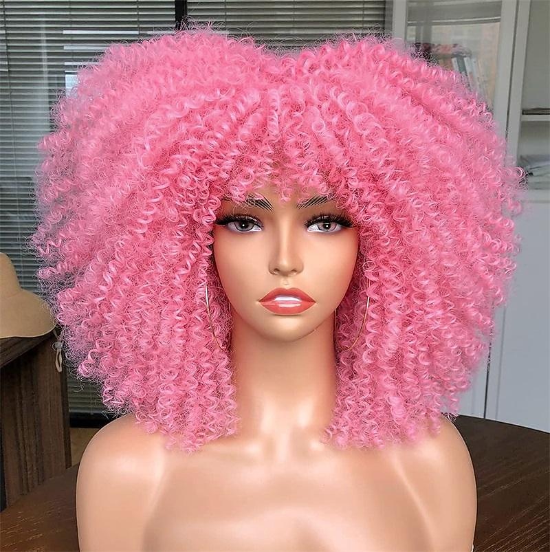 perruque bouclée avec frange pour femmes noires perruque courte crépue bouclée 14 pouces cheveux afro carnaval fête noël cosplay perruques de 2025 ? $21.99 –P9