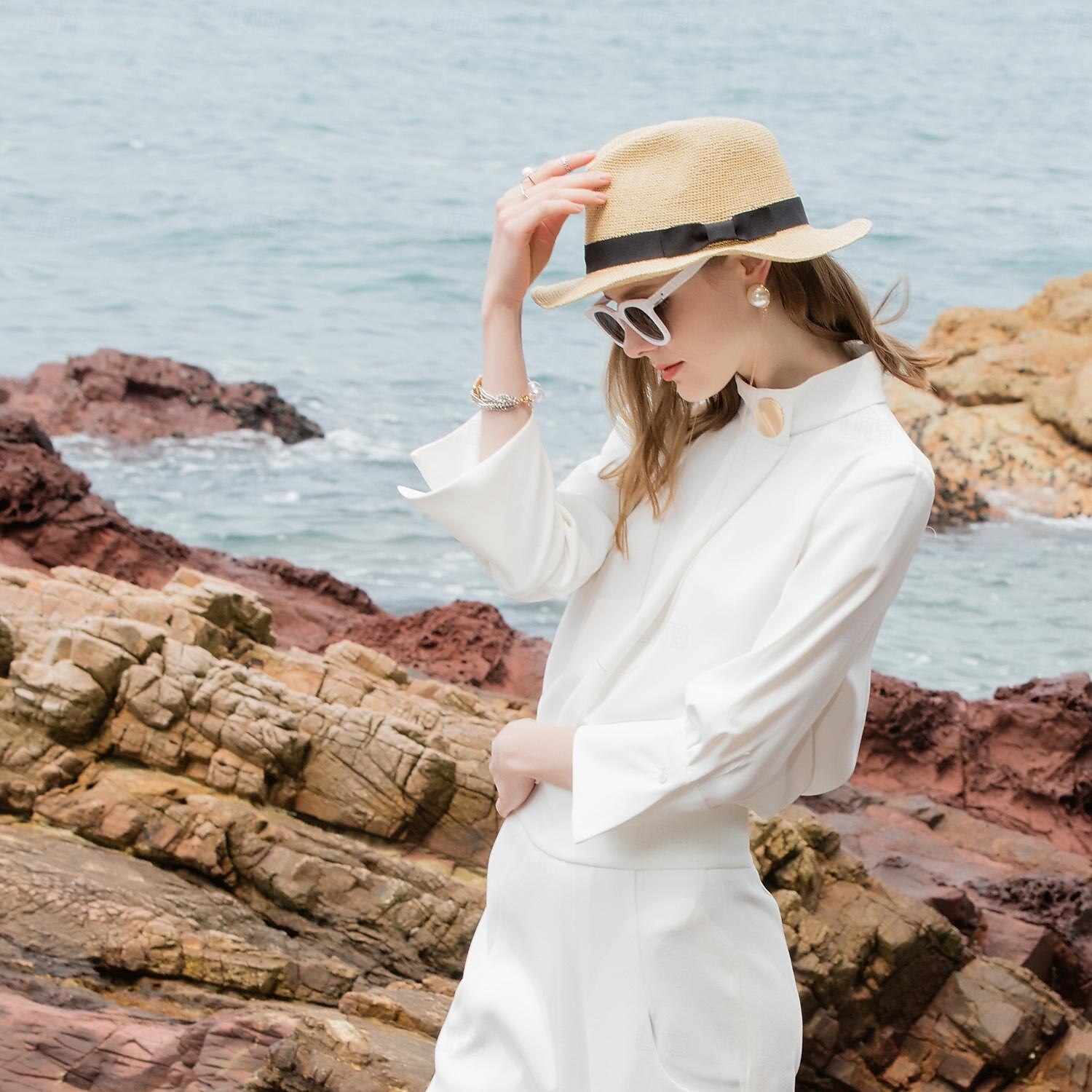 Chapeaux Fibre naturelle Paille Chapeau de seau Chapeau de Paille Chapeau de soleil Mariage Casual simple Classique Avec Ruban Casque Couvre-chef de 2025 ? $30.99 –P4