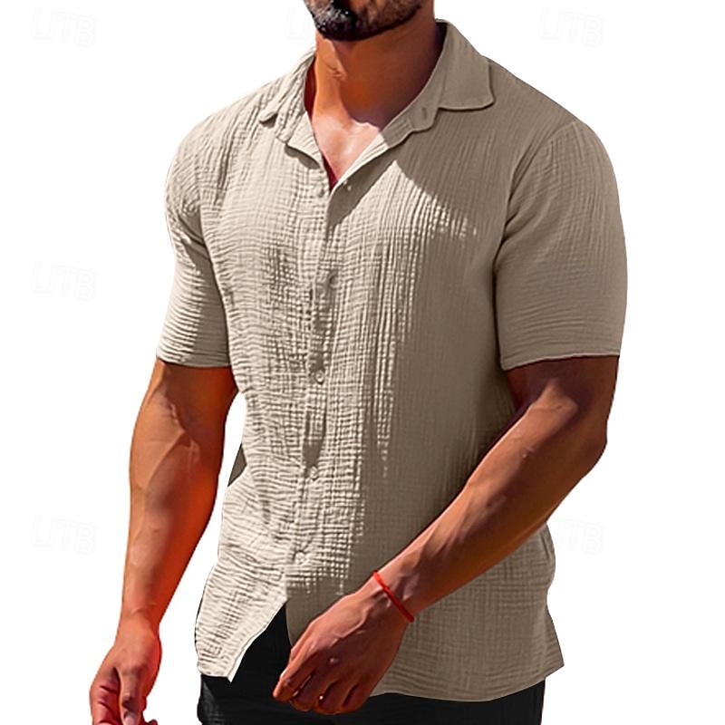 Men's Summer Shirt Casual Shirt Beach Shirt T Shirt Button Up Shirt Tee Black White Blue Brown khaki Short Sleeve Plain Lapel Vacation Hawaiian Button-Down Clothing Apparel Polyester Fashion Casual 2025 - $25.99 –P8