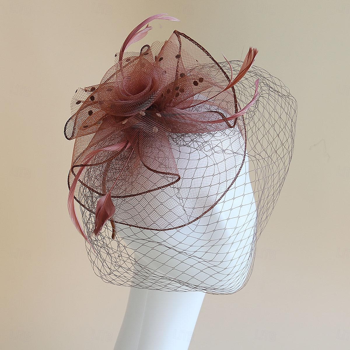 Fascinátory Klobouky Doplňky do vlasů Organza Se širší krempou Cylindr Závojový klobouk Dostih koktejl Elegantní Vinobraní S Peří Mašličky Přílba Pokrývky Hlavy 2025 - $21.99 –P6