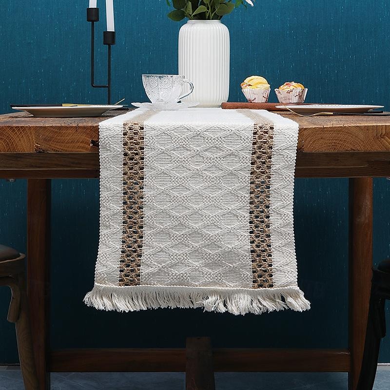 70 Zoll langer Boho-Tischläufer für die Inneneinrichtung, rustikaler Bauernhaus-Tischläufer, cremefarben & Brauner Makramee-Tischläufer mit Quasten für Boho-Esszimmer, Schlafzimmer und Restaurant 2025 - $15.49 –P4