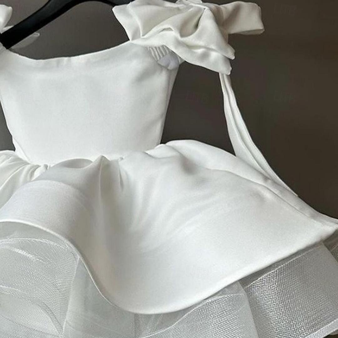 Blumenmädchenkleid Mädchen Party Kleid Leistung Hochzeit Party Prinzessin Süß Gitter Feste Farbe Ärmellos Schulterfrei Weiß 2-12 Jahre 2025 - $47.99 –P4