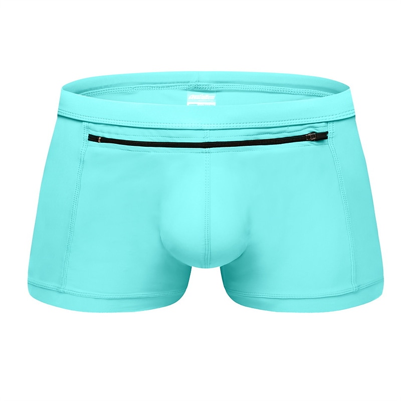 Men's Boxer Swim Shorts Beach Shorts Going out Weekend Soft Comfortable Elastic Waist Zipper Pocket Plain Short Gymnatics Casual Activewear Lake blue Black 2025 - $17.99 –P7