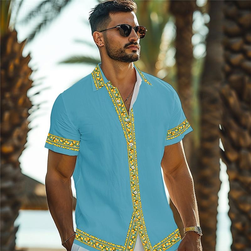 Men's Lemon Shirt Summer Hawaiian Shirt Aloha Shirt Short Sleeve Shirt Turndown Vacation Hawaiian Outdoor Vacation Hawaiian Black White Pink S M L 2025 - $24.99 –P9