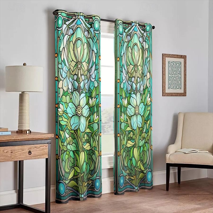 2 painéis 100% cortina blackout com padrão de vitral cortinas para sala de estar quarto cozinha tratamentos de janela com isolamento térmico escurecimento do quarto de 2025 por $37.99 –P8