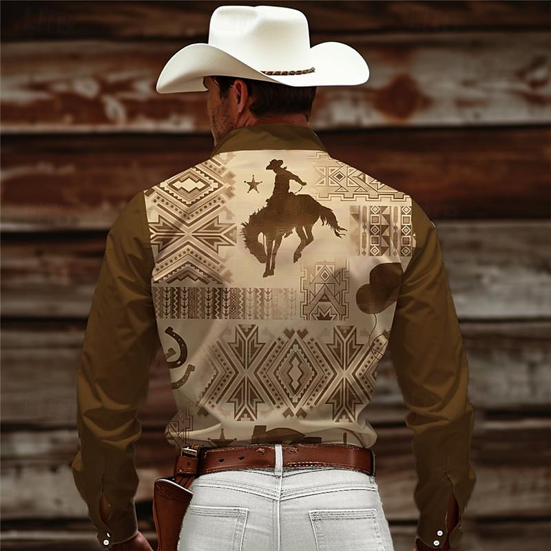 Per uomo Azteco Tribale Etnico Camicia Western Camicia da cowboy Manica Lunga Vintage Stile Western Abbigliamento quotidiano Uscire Weekend Primavera & Estate Collo ripiegato Tasca Stampato Bottonato del 2025 a $32.99 –P2