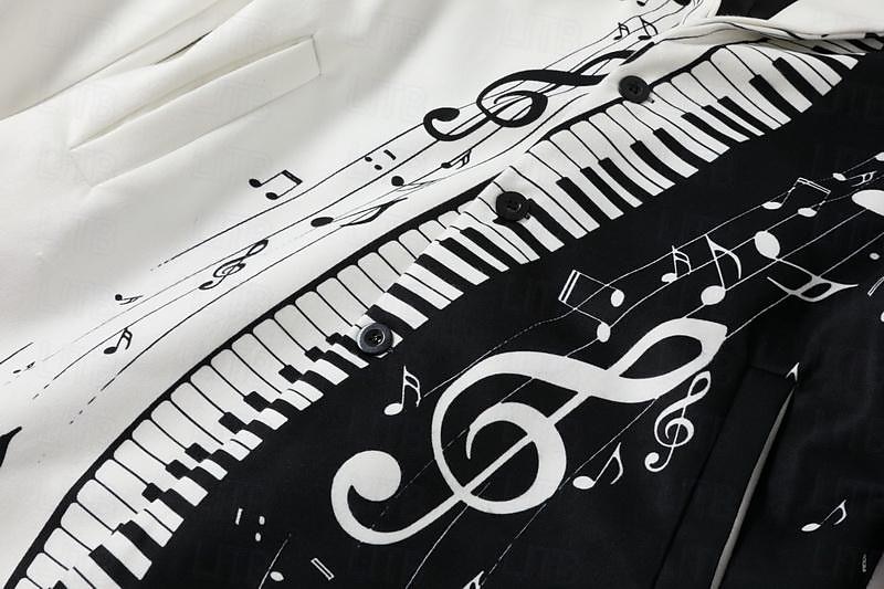 Men's Musical Notes Winter Coat Overcoat Coat Warm Breathable Comfortable Fashion Streetwear Business Work Wear to work Going out Pocket Print Fall & Winter Turndown Long Sleeve Black White Sky Blue 2025 - $67.99 –P4