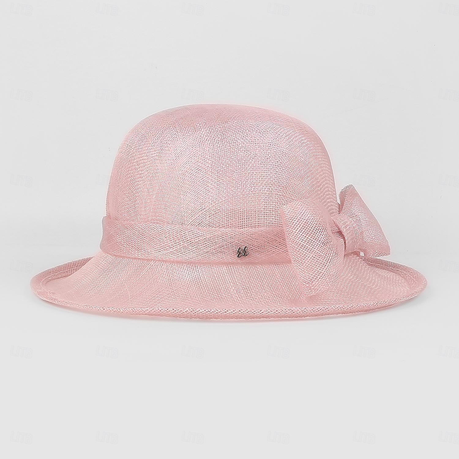 Chapeaux melon en lin/chapeau cloche, chapeau seau, chapeau de soleil, fête de thé, mariage élégant avec nœud papillon, couvre-chef de 2025 ? $49.99 –P18
