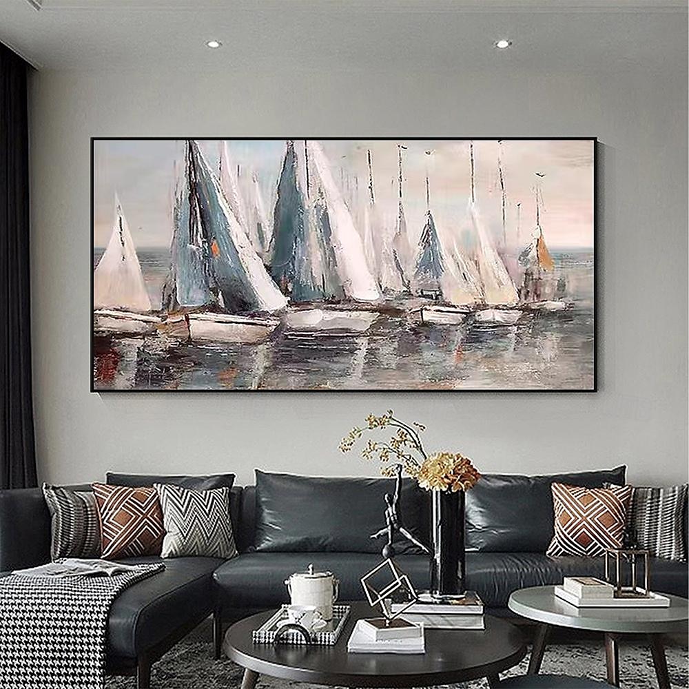 Handgefertigtes abstraktes großes Segelboot-Ölgemälde auf Leinwand, handgemaltes Acryl-Ozean-Meerblick-Gemälde mit Textur, nautische Kunstmalerei für die Wanddekoration im Wohnzimmer 2025 - $75.99 –P4
