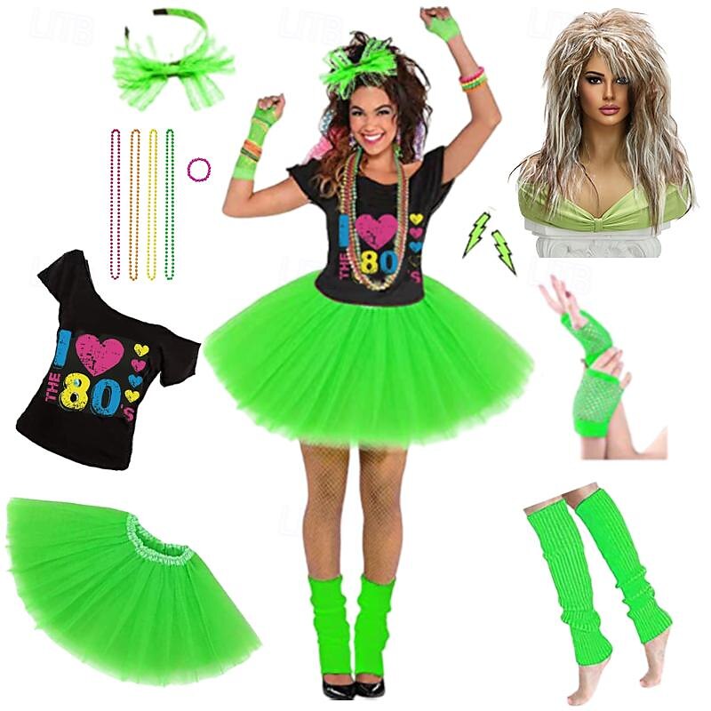 Disco Años 80 Y2K Falda Accesorios T-Shirt Retro Sin Cuello Mujer Chica Fiesta y Noche Discoteca Desfile del orgullo Adulto Más Accesorios Primavera verano 2025 - $54.99 –P1