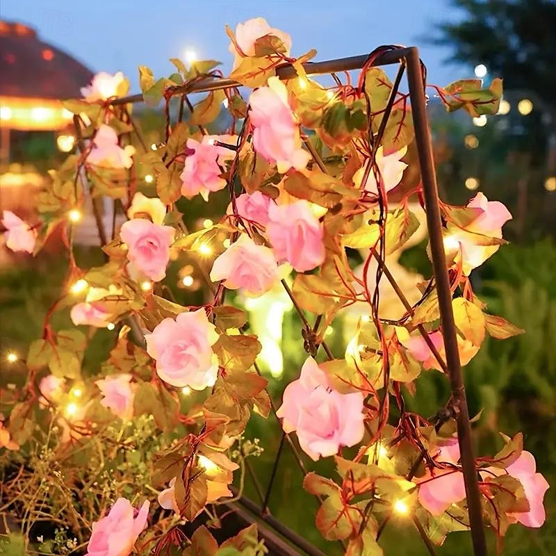 luci solari a forma di rosa con fiori per San Valentino, 2 m, 20 LED, impermeabili, luci da giardino natalizie per casa, camera da letto, festa, matrimonio, patio, decorazione del 2025 a $21.99 –P6