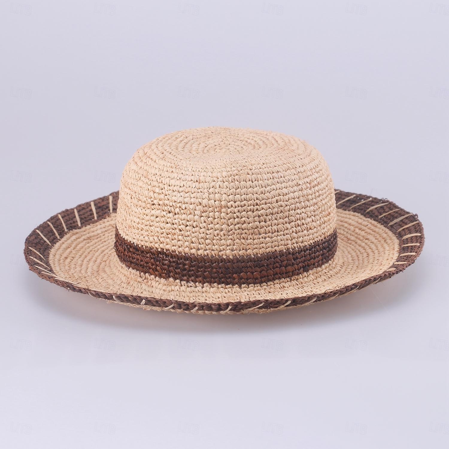 Hüte Strohfaser-Eimerhut Strohhut Sonnenhut Hochzeit Strand elegant einfach mit Spleißkopfbedeckung Kopfbedeckung 2025 - $17.99 –P10