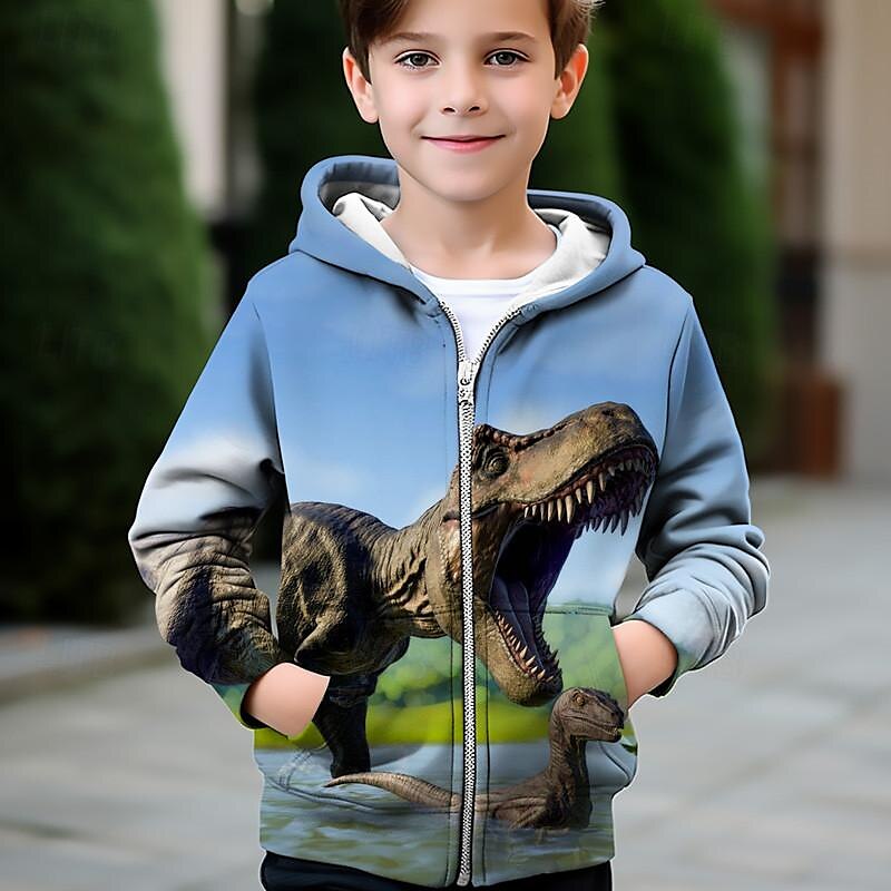 Pojkar 3D Dinosaurie Huvtröja Kappa Ytterkläder Långärmad Höst Vinter Aktiv Streetwear Häftig Polyester Barn 3-12 år Blixtlås Gata Dagligen Normal 2025 - $18.49 –P3