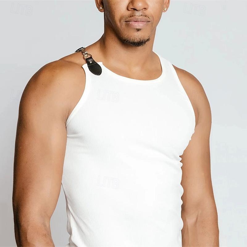 Herren Tank Top Weste Unterhemd Ärmelloses Shirt Ärmellos Rundhals Frühling & Sommer Einfach Mode Designer Basic Gliederkette Urlaub Straße Ausgehen Schwarz Weiß Top T-Shirt für Herren 2025 - $20.99 –P4