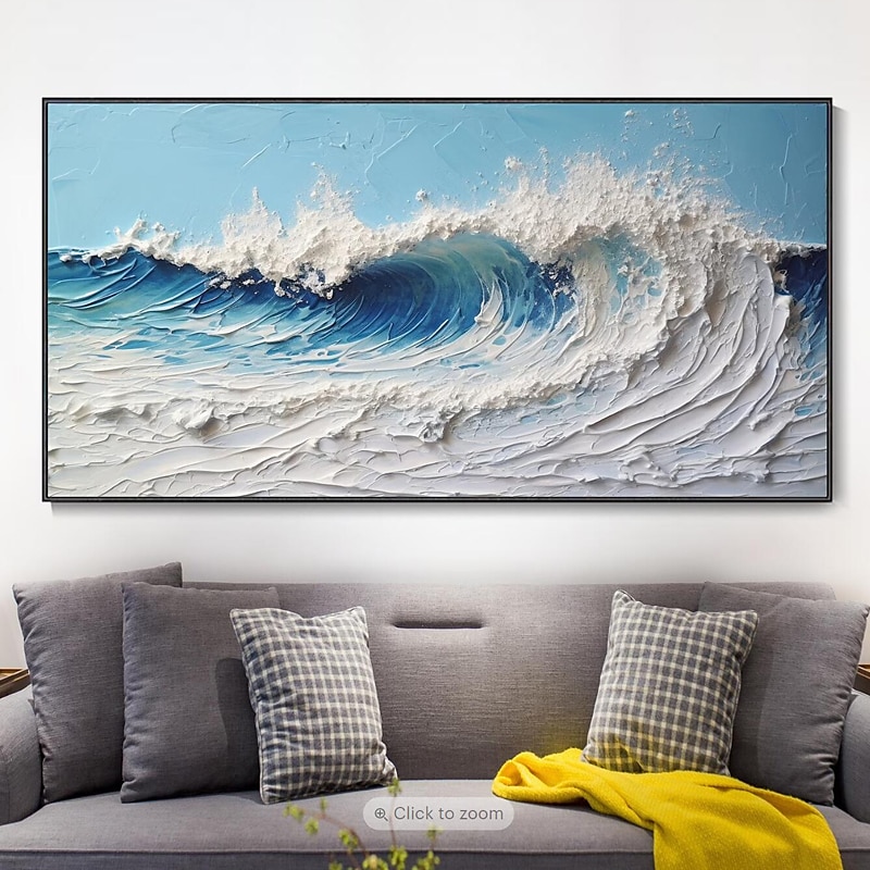 met de hand geschilderd minimalistisch oceaanschilderij op canvas 3D-getextureerde muurkunst aardetint zeegolven muurkunst woonkamer schilderij mode kamer decor geen frame 2025 - $139.99 –P10