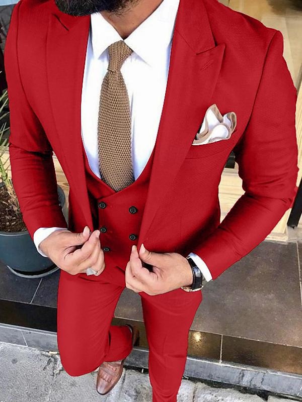 Uomo Matrimonio Completi A lancia Avorio Borgogna Tinta unita Vestibilità su misura 3 pezzi Monopetto a un bottone del 2025 a $138.99 –P7