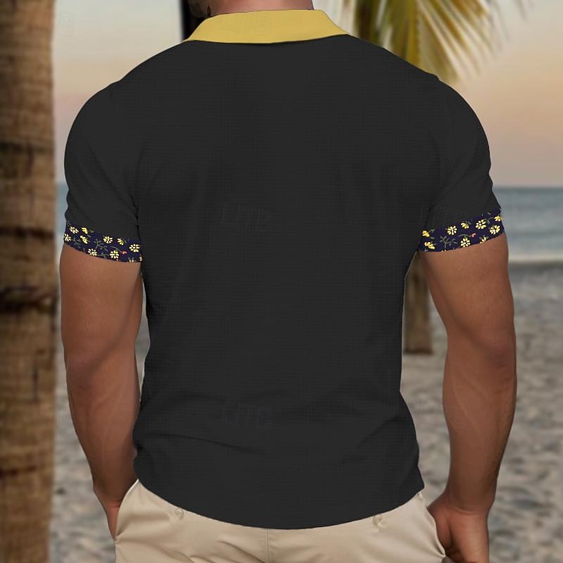 Kentucky Derby Herren Karomuster Palme Golfshirt Kurzarm Polo-Shirts Hemden mit Kragen Lässig Strandbekleidung Urlaubskleidung Tropenkleidung Party-Outfits Knöpfe 3D-Druck Sommer Schwarz Wei 2025 - $22.99 –P4