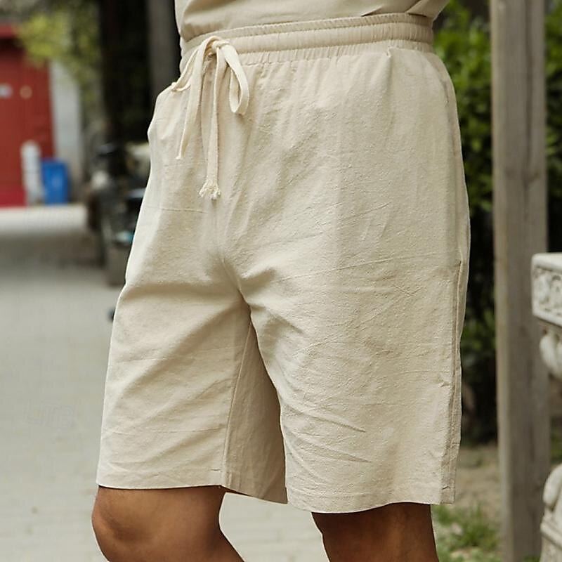Homens Shorts de linho Shorts de praia Com Cordão Cintura elástica Tecido Respirável Macio Casual Final de semana Moda Roupa de rua Preto Branco Micro-Elástica de 2025 por $18.99 –P2