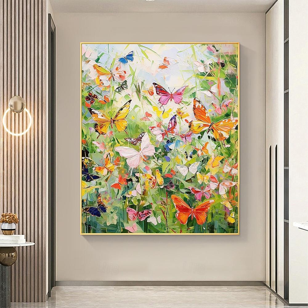 handgemaltes abstraktes buntes Schmetterlings-Ölgemälde auf Leinwand, Tiergemälde, originale Naturlandschaft, Streichmessergemälde, individuelle Pflanzkunst, modernes Ölgemälde für Wandkunst, 2026 - $130.99 –P4