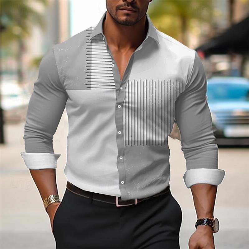 Homme Chemise Chemises imprimées Bloc de couleur Extérieur Travail Jaune Bleu Violet Gris manche longue Col rabattu Printemps été Vêtement Tenue Imprimer de 2025 ? $26.99 –P5