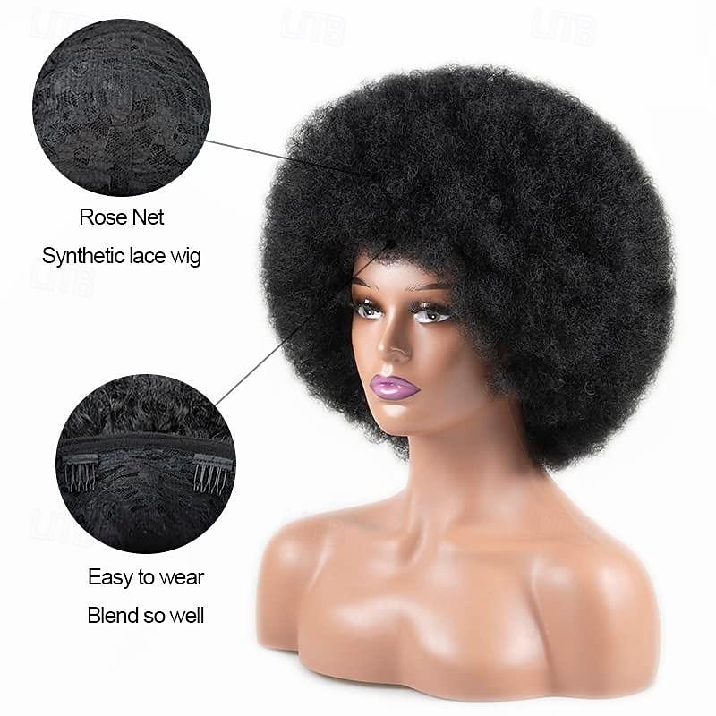 Afro Wig 70s Afro Wig for Black Women Afro Kinky Curly Hair Wigs With Bangs Soft Natural Looking Short Afro Curly Wig Bouncy For Daily Party Use Halloween Wigs 2026 - $18.49 –P4