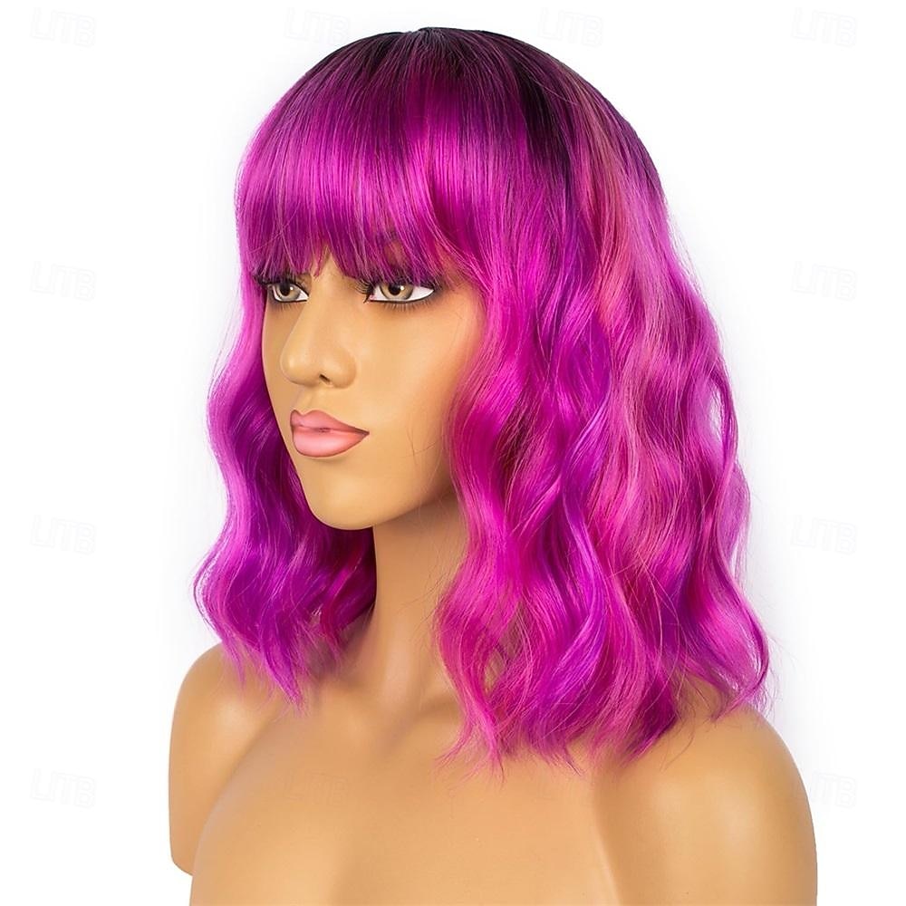 Perruques courtes bob vert foncé avec frange pour femmes perruque ondulée lâche perruque bouclée ondulée perruque synthétique de longueur d'épaule pour filles perruques de costume colorées perruques de 2025 ? $18.49 –P3