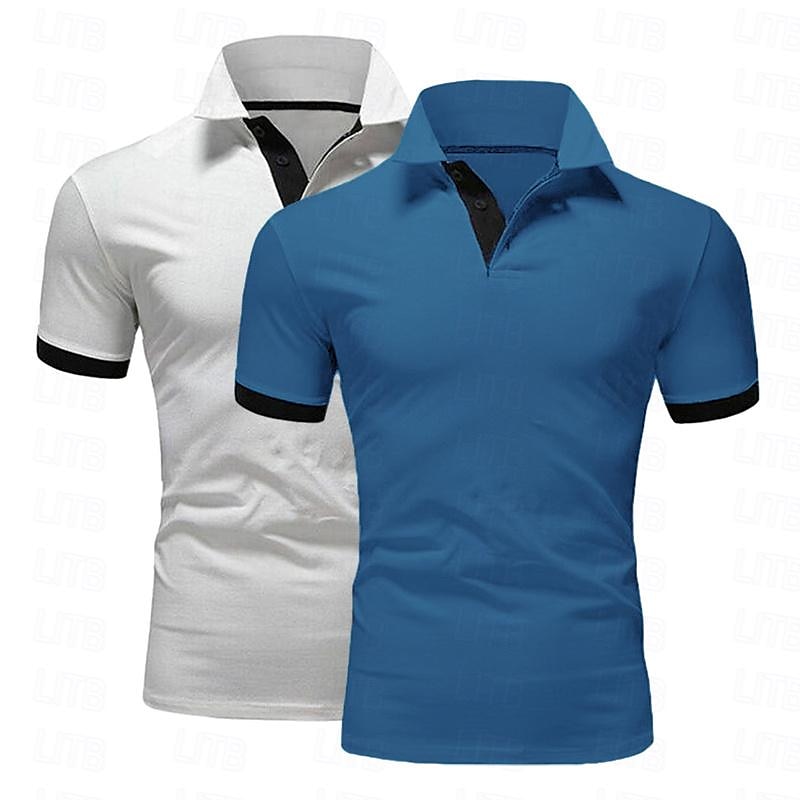 Férfi POLO trikó Golfing Hétköznapi Sport Hajtóka Rövid ujjú Divat Alap Tömör szín Klasszikus stílus Nyár Normál Sötétkék + fehér Fekete + sötétkék Szürke+Navy Blue Narancs+Navy Yellow Burgundy+Navy 2025 - $16.49 –P14