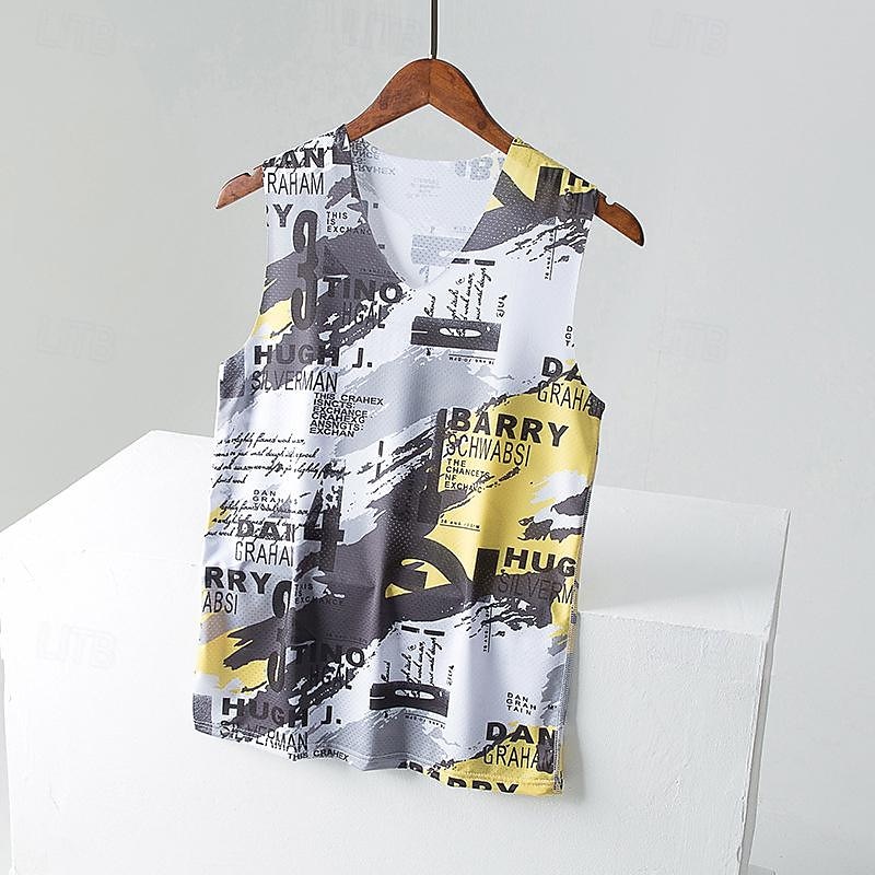 Herr Linne Undertröjor Ärmlös V-hals Sommar Färgblock Mode Designer Grundläggande Semester Gata Utekväll Gul Purpur Mörkblå Topp t-shirt för män 2025 - AU $11.69 –P1