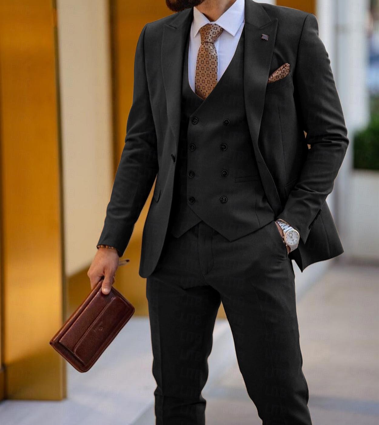 Men's Wedding Suits Black White Solid Colored Tailored Fit 3 Piece Single Breasted One-button 2025 - $140.99 –P12