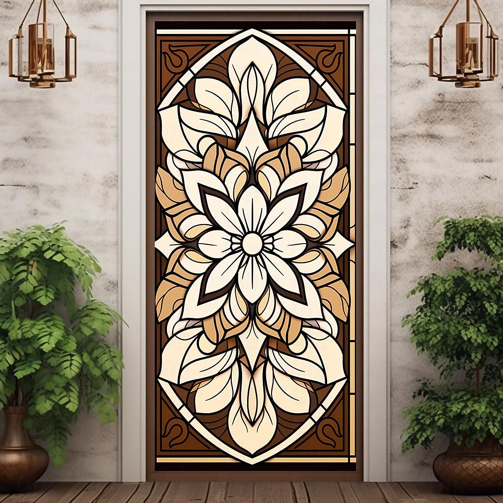 витражи цветочные дверные покрытия фреска декор дверной гобелен дверной занавес украшение фон дверной баннер съемный для входной двери в помещении и на открытом воздухе украшение для дома и комнаты 2026 - $23.99 –P10