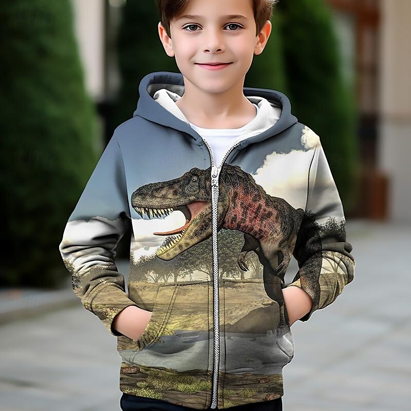 Pojkar 3D Dinosaurie Huvtröja Kappa Ytterkläder Långärmad Höst Vinter Aktiv Streetwear Häftig Polyester Barn 3-12 år Blixtlås Gata Dagligen Normal 2025 - $18.49 –P2