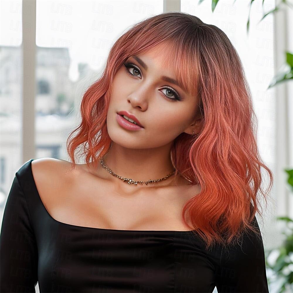 Parrucca ombre rosa parrucche bob ondulate corte per donne con frangia lunghezza spalla parrucca sintetica per cosplay e feste per ragazze parrucche colorate per uso quotidiano parrucche di Halloween del 2025 a $18.49 –P8
