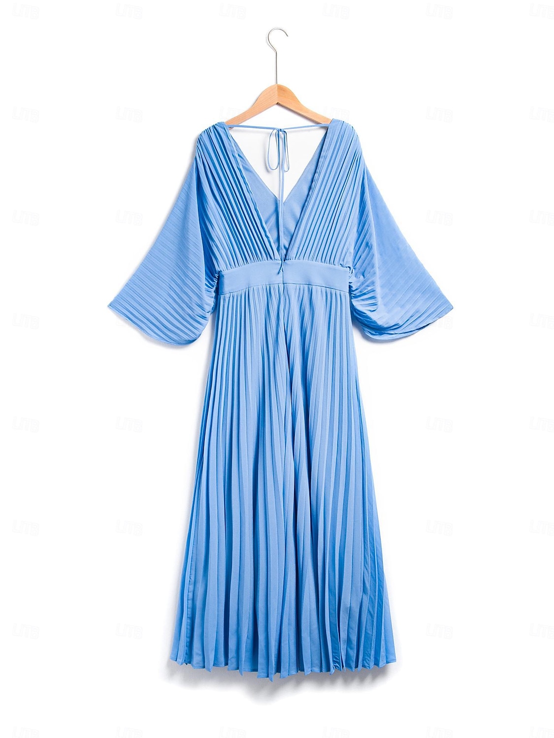 robe d'invité de mariage pour femme maxi bleu col en v manches dolman plissée en mousseline de soie de 2025 ? $82.99 –P8