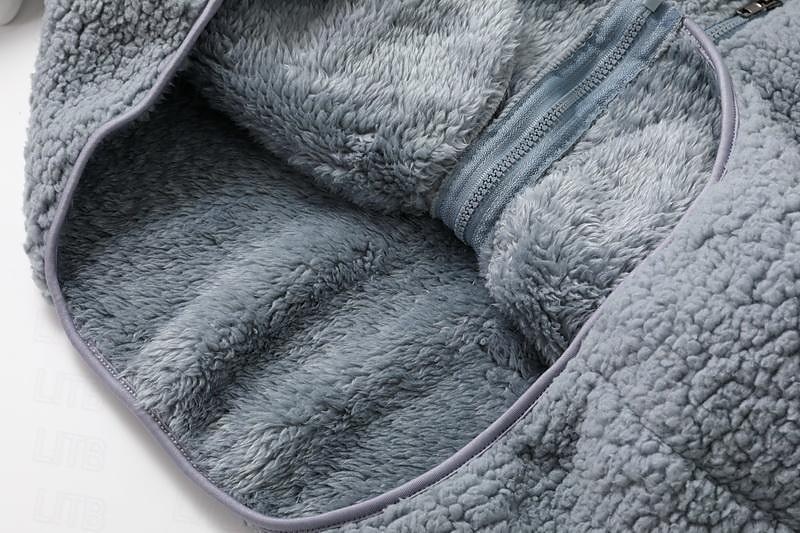 női cipzáras pulóver gyapjú kabát vintage teddy sherpa gyapjú egyszínű valentin nap utcai alkalmi v nyak cipzáras zseb hosszú ujjú rózsaszín kék zöld szürke ősz & téli 2025 - $38.99 –P8