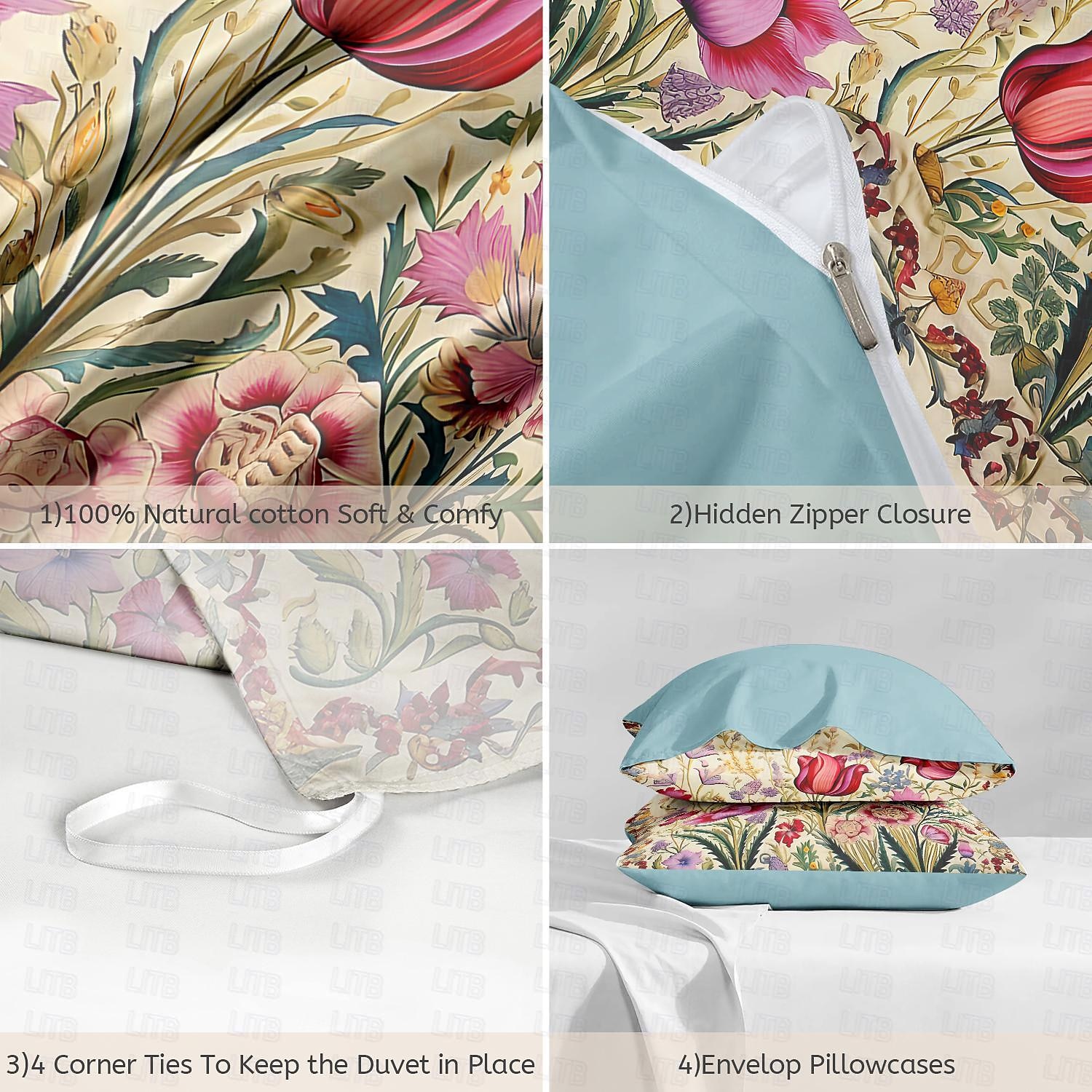 l.t.home 100% bawełniana satynowa poszewka na kołdrę dwustronna premium 300 nici na cal kwadratowy kwiatowy elitarny zestaw pościeli queen king size 2025 - $62.99 –P2