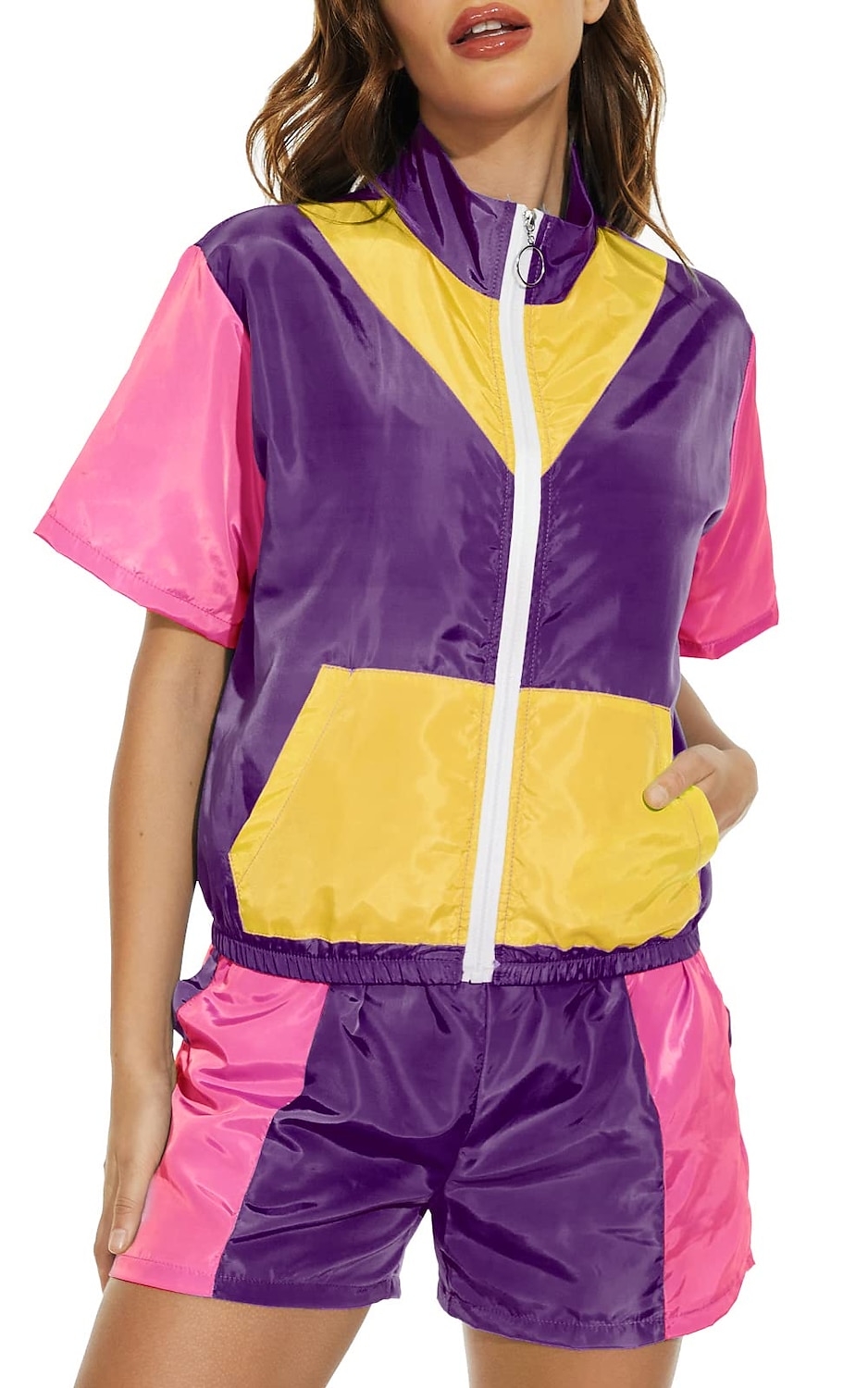 שנות ה-80 היפ הופ סגנון רחוב תלבושות ג'קט שורטים דיסקו קולור בלוק תחפושות בגדי ריקוד גברים בגדי ריקוד נשים נשף מסכות מפלגה לבוש ליום יום יומי\קז'ואל מבוגרים מעיל מכנסיים קיץ 2026 - $49.99 –P8