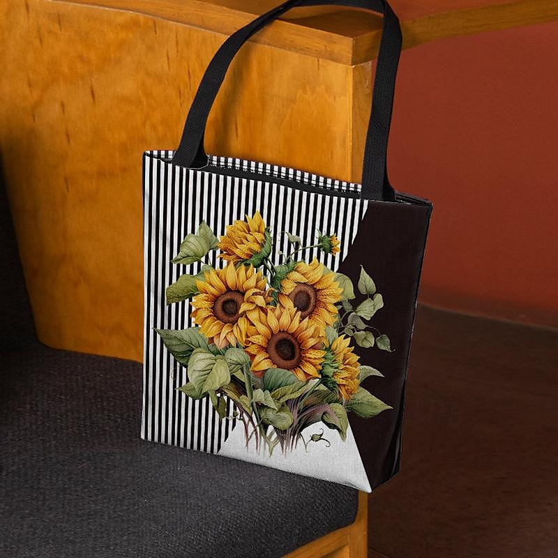 Naisten Nyytti Olkalaukku Kangas kangaskassi Polyesteri Shoppailu Päivittäin Pyhäpäivä Tulosta Suuri tilavuus Taiteltava Kevyt Sunflower-valoefekti Raidoitettu Valkoinen Keltainen Pinkki 2025 - $19.99 –P4