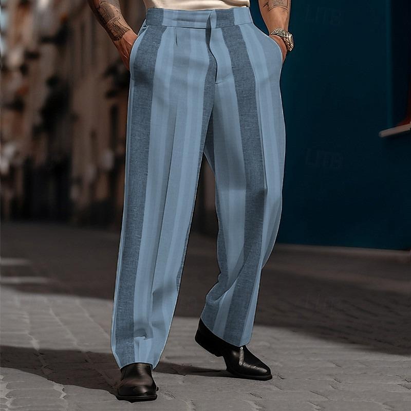 Men's Dress Pants Trousers Casual Pants Suit Pants Button Front Pocket Straight Leg Stripe Comfort Business Daily Holiday Fashion Chic & Modern Black Blue 2024 - $25.99 –P4