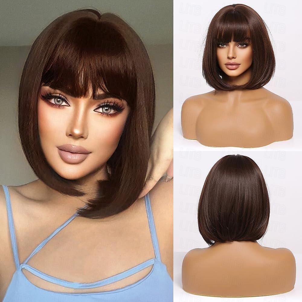 parrucca bionda con frangia parrucche bionde corte e ondulate con radici scure per donne capelli sintetici resistenti al calore parrucche carine dall'aspetto naturale per del 2025 a $18.99 –P9