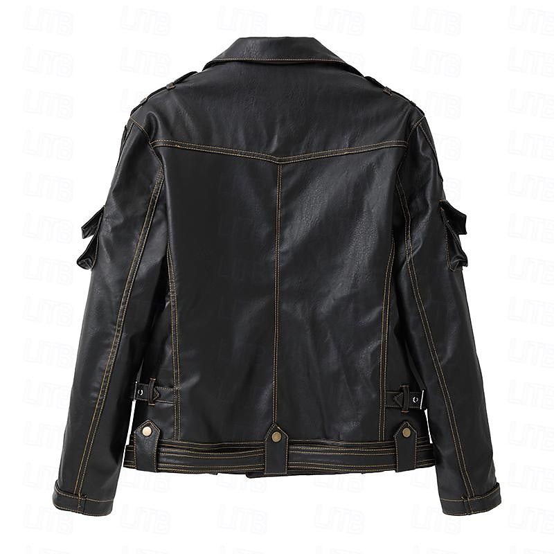 Herren Kunstlederjacke Bikerjacke Vintage Lederjacke Straße Motorrad Thermowarm Tasche Frühling & Herbst Einfarbig Streetwear Lässig Umlegekragen Regulär Kunstleder Schwarz Braun Jacken 2026 - $91.99 –P4