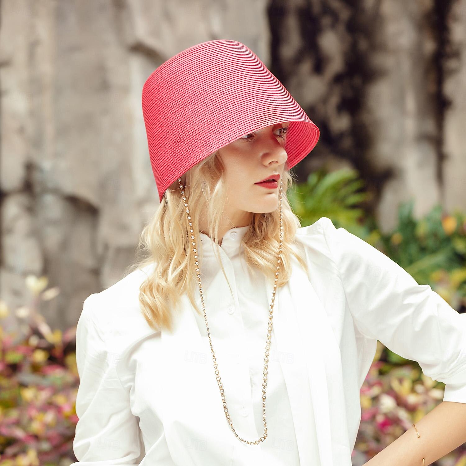 Hatter polyester Strå Bøttehatt Stråhatt Solhatt Bryllup Avslappet Elegant Bryllup Med Ren Farge Hodeplagg Hodeplagg 2025 - $15.99 –P16