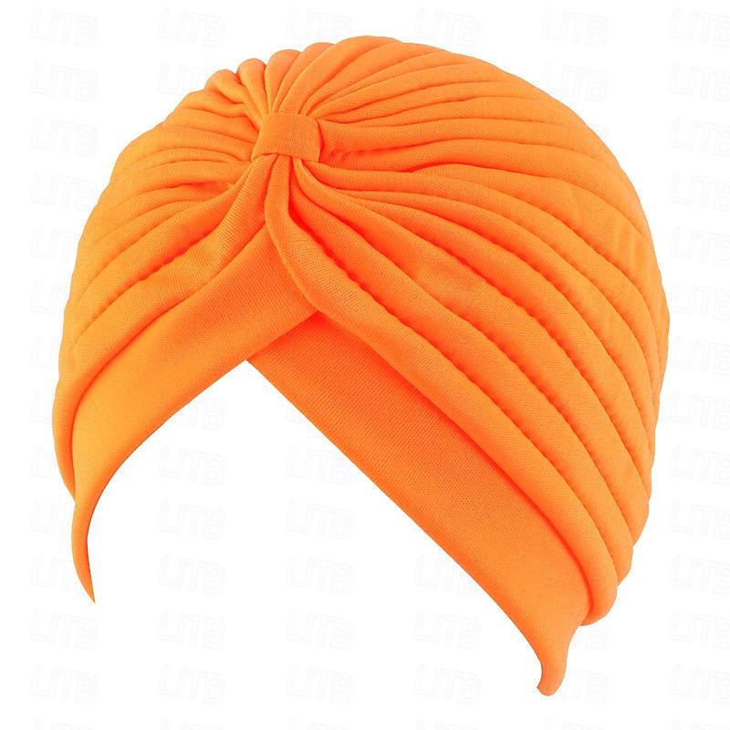 Sombreros turbantes suaves con nudo preanudado moda plisada gorro de quimioterapia diadema para dormir de color sólido naranja para mujeres Día de Reyes casual diario 2025 - $13.99 –P16