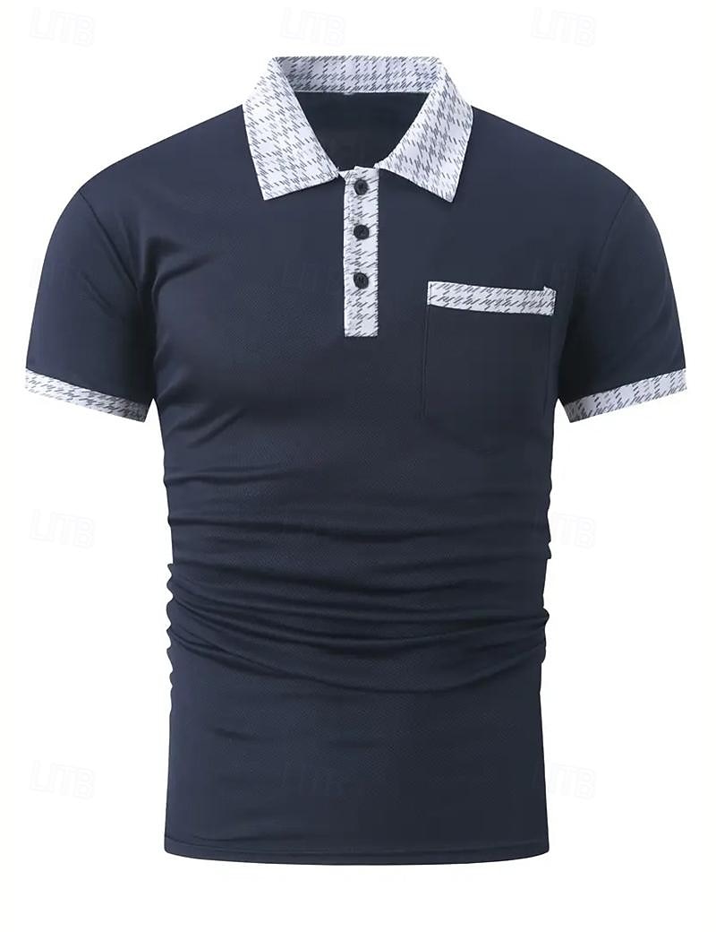 Férfi POLO trikó Button Up Polos Hétköznapi Sport Hajtóka Rövid ujjú Divat Alap Színes Tyúklábminta Kollázs Zseb Nyár Normál Fekete Fehér Tengerészkék Medence Khakizöld POLO trikó 2025 - $17.99 –P8