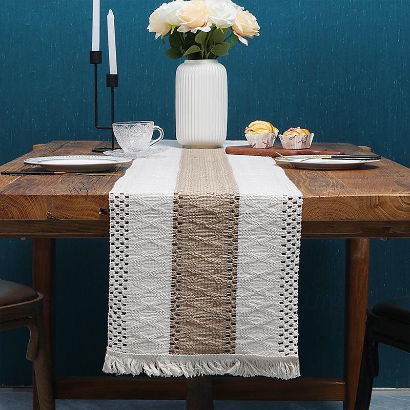 70 Zoll langer Boho-Tischläufer für die Inneneinrichtung, rustikaler Bauernhaus-Tischläufer, cremefarben & Brauner Makramee-Tischläufer mit Quasten für Boho-Esszimmer, Schlafzimmer und Restaurant 2025 - $15.49 –P1