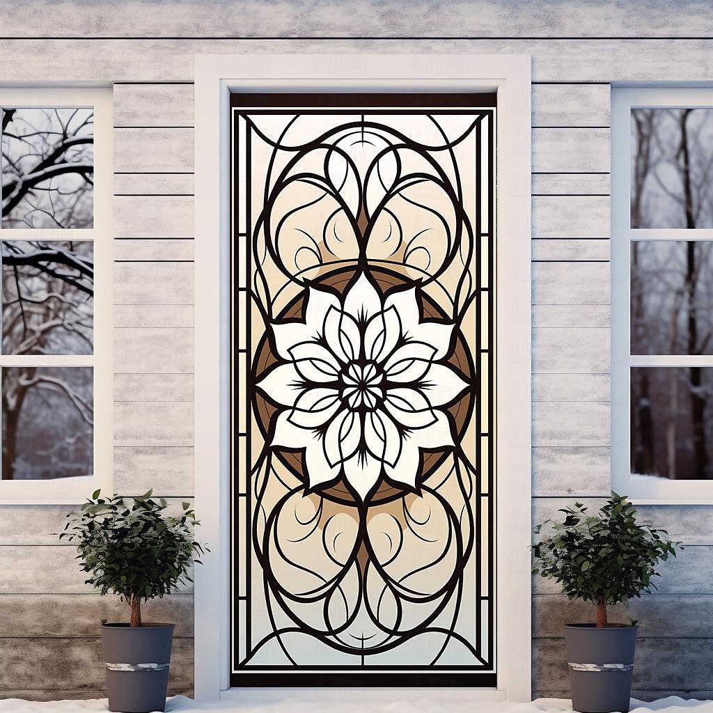 витражи цветочные дверные покрытия фреска декор дверной гобелен дверной занавес украшение фон дверной баннер съемный для входной двери в помещении и на открытом воздухе украшение для дома и комнаты 2026 - $23.99 –P15