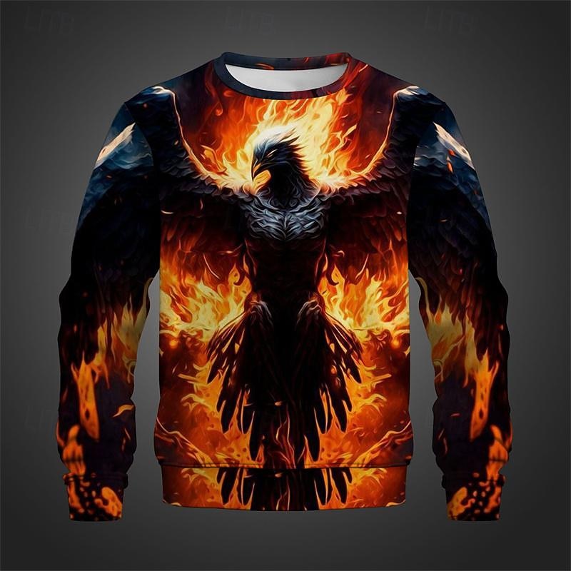 Męskie Zwierzę Feniks Bluzy Bluza dresowa Zjechać na pobocze Długi rękaw Podkoszulek Półgolf Moda Codzienny Styl uliczny Druk 3D Streetwear Urlop Wyjściowe Druk 3D Wiosna i jesień 2026 - $30.99 –P6