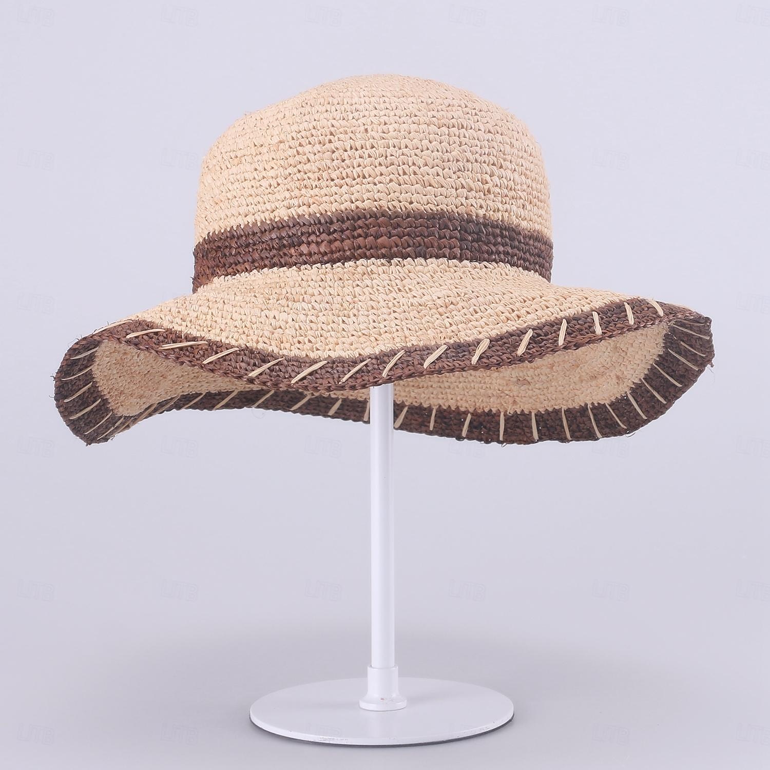 Hüte Strohfaser-Eimerhut Strohhut Sonnenhut Hochzeit Strand elegant einfach mit Spleißkopfbedeckung Kopfbedeckung 2025 - $17.99 –P7
