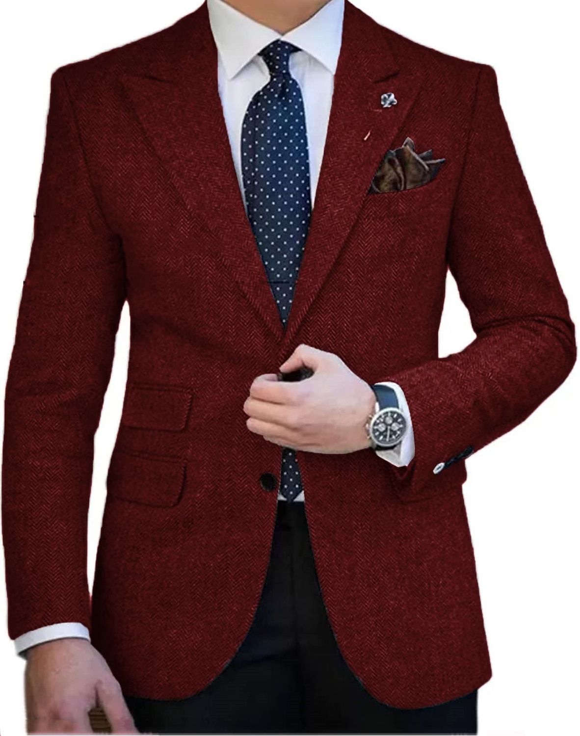 Herren Tweed Blazer Retro Vintage Fischgrätenmuster Blazer Braun Kaki Dunkelgrau Übergrössen Einreiher mit zwei Knöpfen 2025 - $76.99 –P3