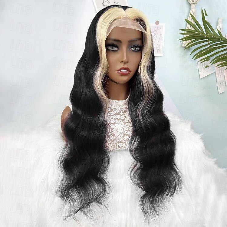 Parrucca frontale in pizzo colorato 13x4 1b/613 con parte libera, capelli brasiliani ondulati, densità 150% per donne nere, 10-28 pollici del 2025 a $182.99 –P5
